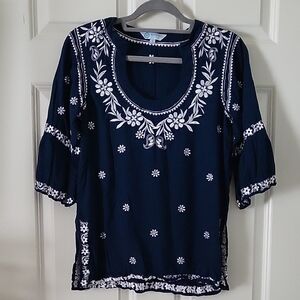 Escapada Living Navy Blue Embroidered Women's Size Small